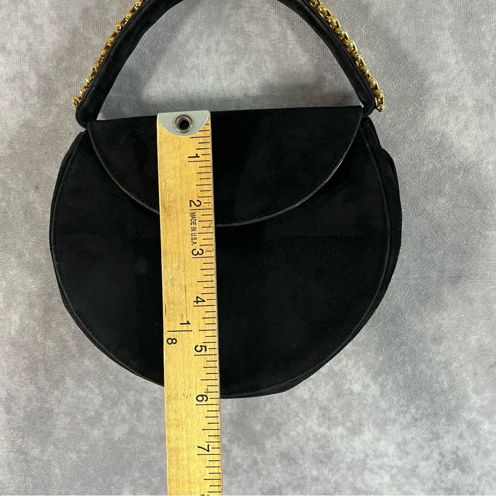 Pam Italian Hand Bag Black Velvet Gold Metal Accent Handle Evening Small Purse - Picture 9 of 11